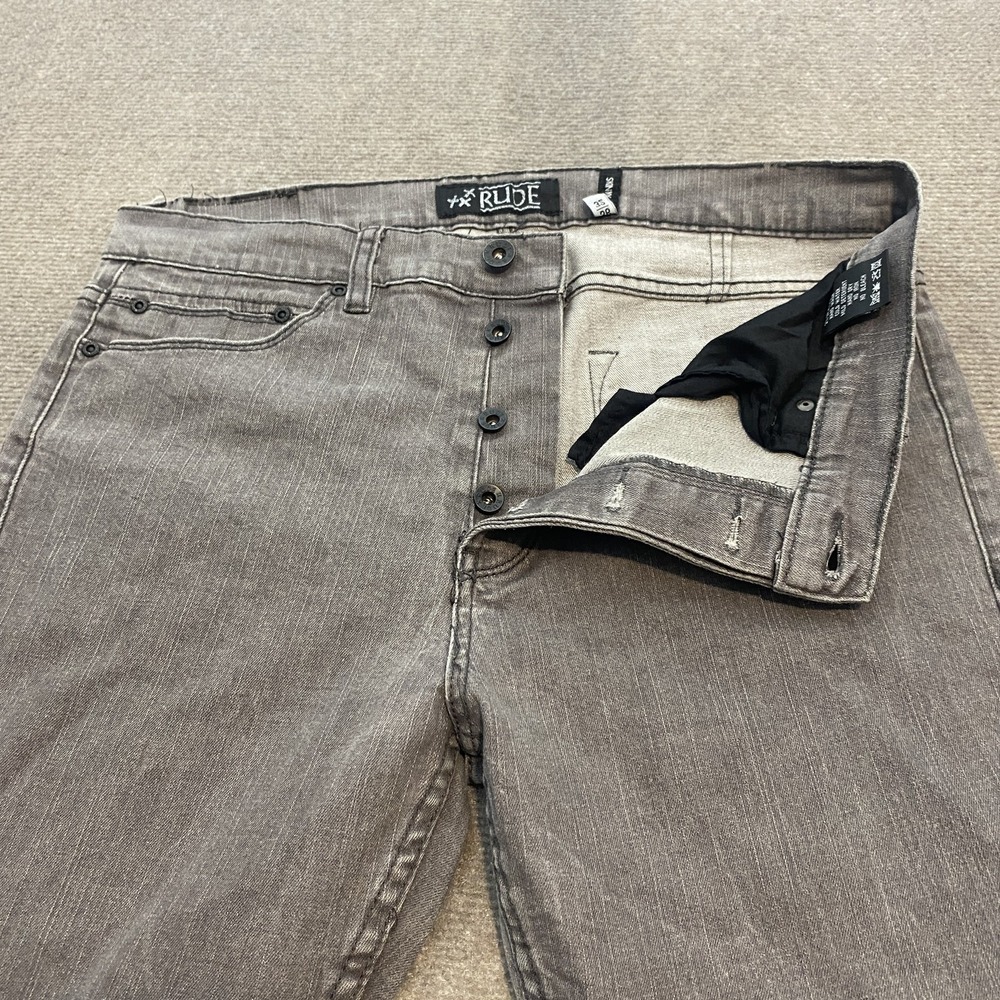 Rude Jeans Mens 36 Fits 35x29 Gray Skinny‎ Straight Leg Button Fly Stretch Denim